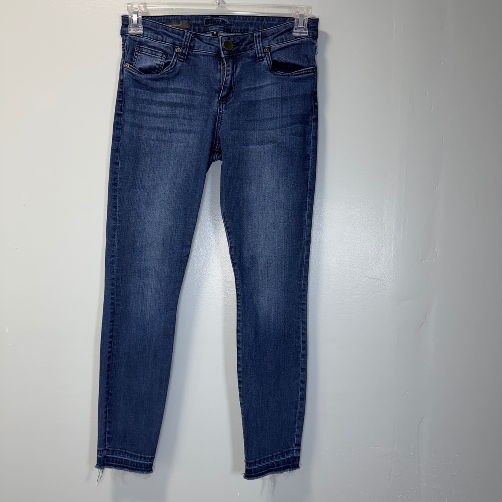 Kut from the Kloth Ankle Skinny Jeans Blue Raw Hem Size 6 Stretch Denim